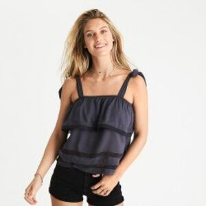American Eagle Navy Tie Strap Ruffle Tank Top Medium
